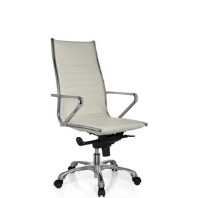 Profi-Chefsessel PARIBA III in Cremeweiß mit glänzenden Chromelementen und Rollenkreuz von hjh OFFICE