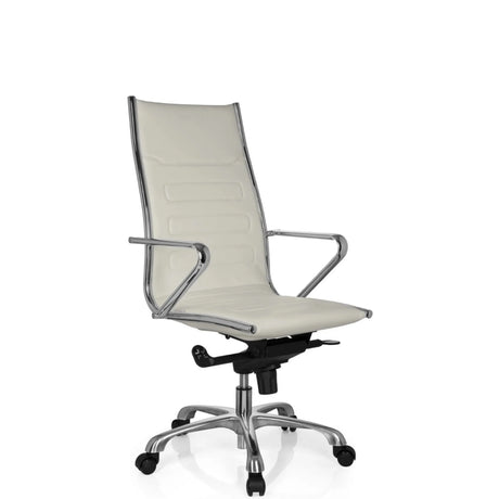 Profi-Chefsessel PARIBA III in Cremeweiß mit glänzenden Chromelementen und Rollenkreuz von hjh OFFICE