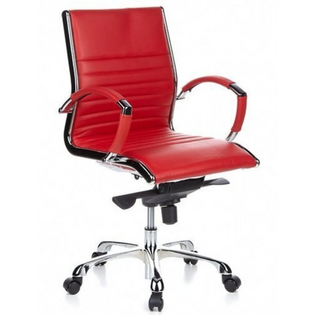 Roter Profi-Chefsessel PARMA 10 mit glänzenden Chromelementen und Armlehnen von hjh OFFICE