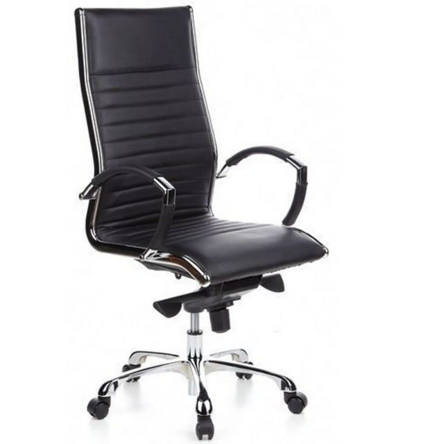 Profi-Chefsessel PARMA 20 mit schwarzem Kunstlederbezug und glänzenden Chromelementen von hjh OFFICE