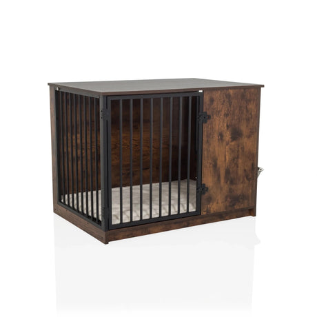 Braune Hundebox PAWHOME S mit Metallgittern und einer hellen Liegefläche von hjh LIVING