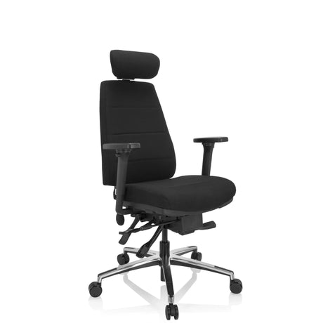 Profi-Bürostuhl PHOENIX PRO I mit schwarzem Stoffbezug, Kopfstütze und silbernem Fußkreuz von hjh OFFICE