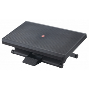 Schwarze Fußablage PIEDINO STRIPE PRO mit gerippter Oberfläche und Einstellhebel von hjh OFFICE