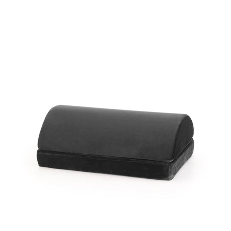Schwarze Fußablage Podi Velvet 1 mit einer gepolsterten, halbkreisförmigen Oberfläche von hjh OFFICE