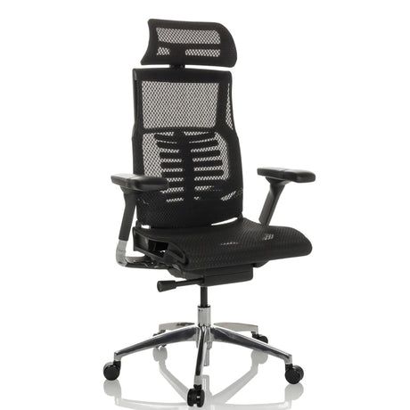 High-End-Bürostuhl POFIT GEN2 mit schwarzem Netzbezug und verchromtem Fußkreuz von hjh OFFICE