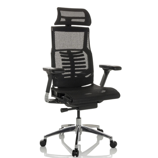 High-End-Bürostuhl POFIT GEN2 mit schwarzem Netzbezug und verchromtem Fußkreuz von hjh OFFICE