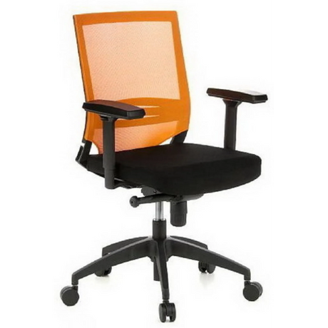 Profi-Bürostuhl PORTO BASE in Schwarz und Orange mit Netzrückenlehne und Armlehnen von hjh OFFICE