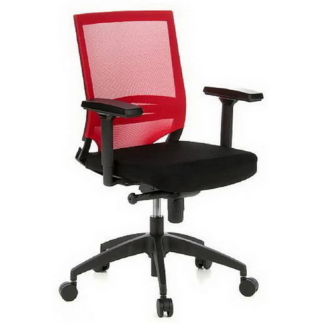 Profi-Bürostuhl PORTO BASE mit rot-schwarzem Netzbezug und schwarzen Armlehnen von hjh OFFICE