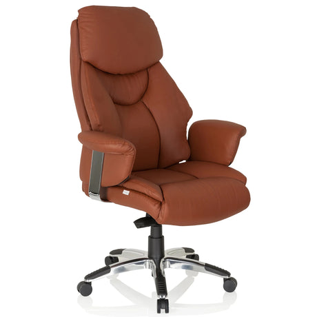 Luxus-Chefsessel PRADO mit braunem Lederbezug und glänzendem Sternfuß von hjh OFFICE