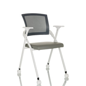 Grauer Klappstuhl PRIORITY II W PU mit Netzrückenlehne, Armlehnen und Rollen von hjh OFFICE