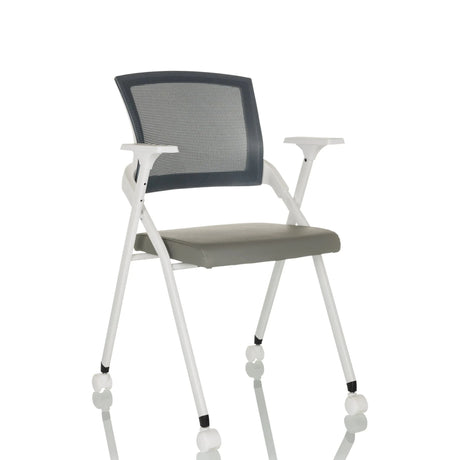 Grauer Klappstuhl PRIORITY II W PU mit Netzrückenlehne, Armlehnen und Rollen von hjh OFFICE