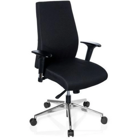 Profi-Bürostuhl PRO-TEC 250 in Schwarz mit Armlehnen und silbernem Sternfuß auf Rollen von hjh OFFICE
