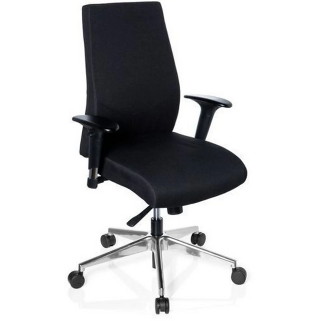 Profi-Bürostuhl PRO-TEC 250 in Schwarz mit Armlehnen und silbernem Sternfuß auf Rollen von hjh OFFICE