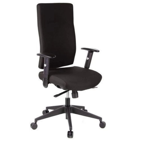 Schwarzer Profi-Bürostuhl PRO-TEC 300 mit hohen Rückenlehne und Armlehnen auf Rollen von hjh OFFICE