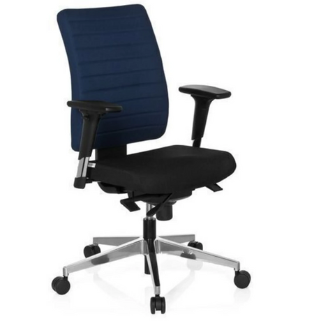 Profi-Bürostuhl PRO-TEC 350 in Blau und Schwarz mit Armlehnen und Aluminium-Fußkreuz von hjh OFFICE