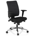 Profi-Bürostuhl PRO-TEC 350 mit schwarzem Bezug, Armlehnen und einem silbernen Fußkreuz von hjh OFFICE