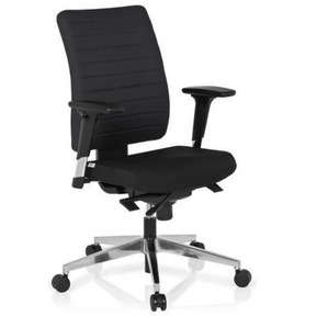 Profi-Bürostuhl PRO-TEC 350 mit schwarzem Bezug, Armlehnen und einem silbernen Fußkreuz von hjh OFFICE