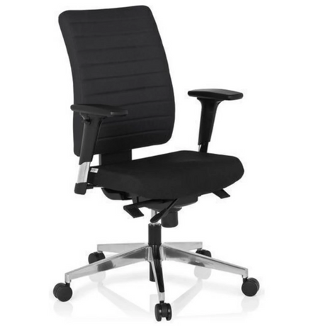 Profi-Bürostuhl PRO-TEC 350 mit schwarzem Bezug, Armlehnen und einem silbernen Fußkreuz von hjh OFFICE