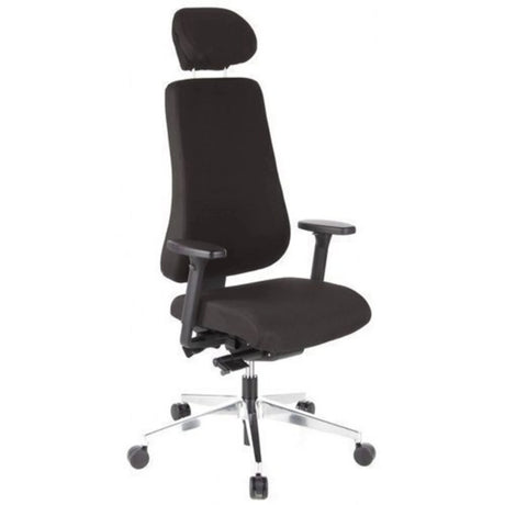 Profi-Bürostuhl PRO-TEC 400 mit schwarzem Stoffbezug, Kopfstütze und poliertem Fußkreuz von hjh OFFICE