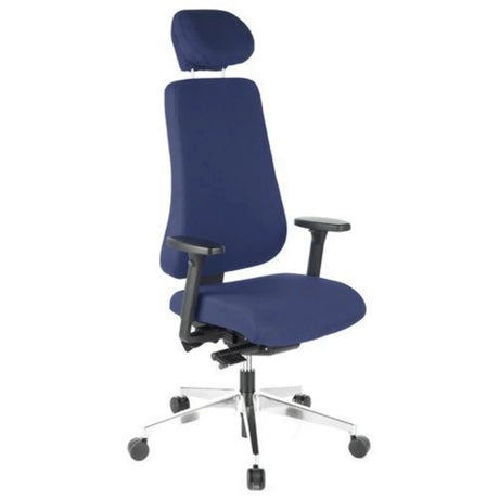 Profi-Bürostuhl PRO-TEC 400 mit dunkelblauem Stoffbezug, Kopfstütze und silbernem Fußkreuz von hjh OFFICE