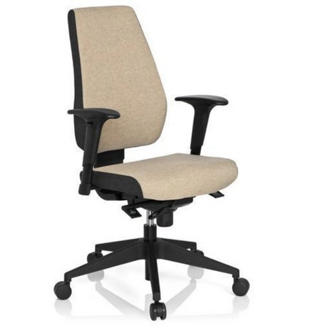 Profi-Bürostuhl PRO-TEC 500 mit beigem Stoffbezug, schwarzen Armlehnen und Rollenkreuz von hjh OFFICE