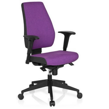 Profi-Bürostuhl PRO-TEC 500 mit lila Stoffbezug, schwarzen Armlehnen und Rollenkreuz von hjh OFFICE