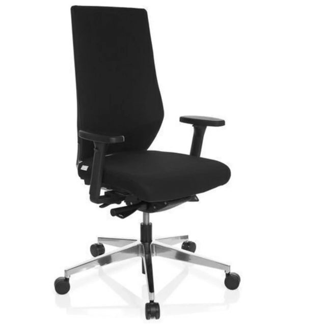 Profi-Bürostuhl PRO-TEC 700 mit schwarzem Bezug, Armlehnen und silbernem Fußkreuz von hjh OFFICE