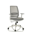 Grauer Homeoffice-Bürostuhl PROFONDO ECO W mit Netzrückenlehne und weißem Fußkreuz von hjh OFFICE
