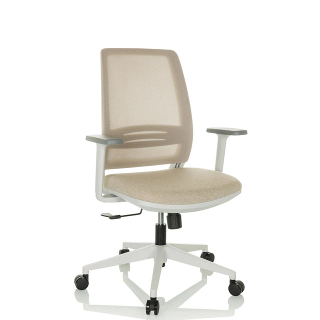 Homeoffice-Bürostuhl PROFONDO ECO W in Beige mit Netzrückenlehne und weißem Gestell von hjh OFFICE
