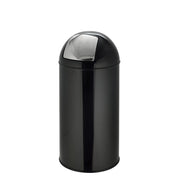 Schwarzer Mülleimer PUSH 35L mit glänzender Oberfläche und silbernem Druckdeckel von hjh OFFICE