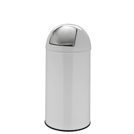 Weißer Mülleimer PUSH 35L mit glänzender Oberfläche und silberfarbenem Push-Deckel von hjh OFFICE