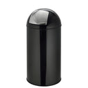 Schwarzer Mülleimer PUSH 50L mit glänzender Oberfläche und silbernem Druckdeckel von hjh OFFICE