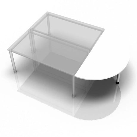 Weißer Ansatztisch QA60 / QA80 / QA160 mit halbkreisförmiger Tischplatte und Metallbeinen von hjh OFFICE PRO