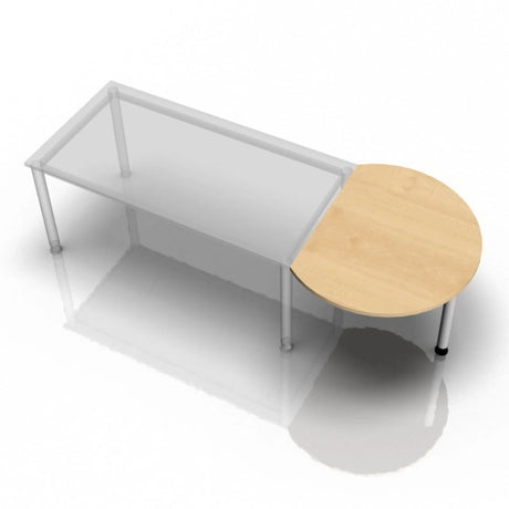Ansatztisch QA60 / QA80 / QA160 aus hellem Ahornholz mit einer halbrunden Platte und silbernem Gestell von hjh OFFICE PRO
