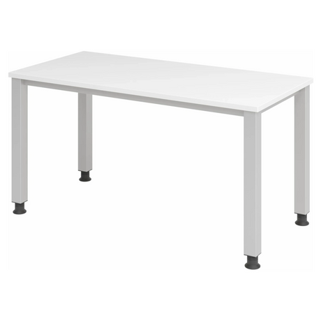 Höhenverstellbarer Schreibtisch QUEO 614 S in Weiß und Silber mit vier quadratischen Beinen von hjh OFFICE PRO