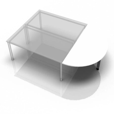 Weißer Ansatztisch RA60 G / RA80 G / RA160 G mit abgerundeter Ecke und Metallbeinen von hjh OFFICE PRO