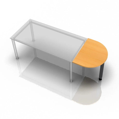 Ansatztisch RA60 G / RA80 G / RA160 G mit buchefarbener, halbkreisförmiger Platte und silbernem Gestell von hjh OFFICE PRO