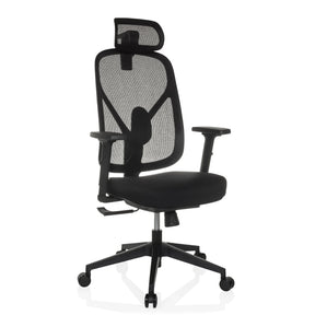 Schwarzer Profi-Bürostuhl RALOO ECO mit Netzrückenlehne, Kopfstütze und Armlehnen von hjh OFFICE