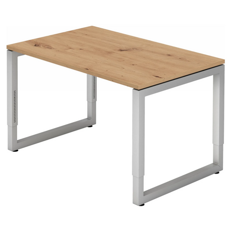 Höhenverstellbarer Schreibtisch REGO 12 S in Asteiche mit silbernem Metallgestell von hjh OFFICE PRO