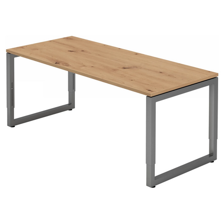 Höhenverstellbarer Schreibtisch REGO 19 G in Asteiche mit graphitfarbenem Metallgestell von hjh OFFICE PRO