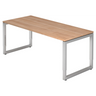 Höhenverstellbarer Schreibtisch REGO 19 S mit Nussbaum-Holzplatte und silbernem Gestell von hjh OFFICE PRO