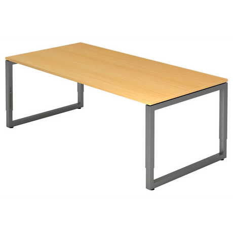 Höhenverstellbarer Schreibtisch REGO 2E G in Buche-Optik mit graphitgrauem Gestell von hjh OFFICE PRO