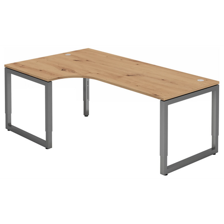 Höhenverstellbarer L-Schreibtisch REGO 82 G in Asteiche mit graphitfarbenem Gestell von hjh OFFICE PRO