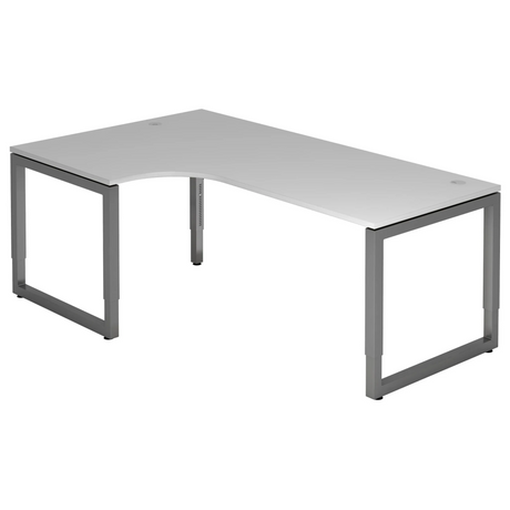 Höhenverstellbarer L-Schreibtisch REGO 82 G in Grau und Graphit mit zwei Kabelauslässen von hjh OFFICE PRO