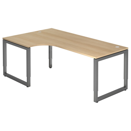 L-förmiger Schreibtisch REGO 82 G in Eiche-Optik mit graphitgrauem Gestell von hjh OFFICE PRO
