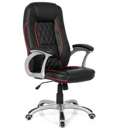 Gamingstuhl RELAX AB100 in Schwarz mit roten Zierstreifen und Steppmuster von MyBuero