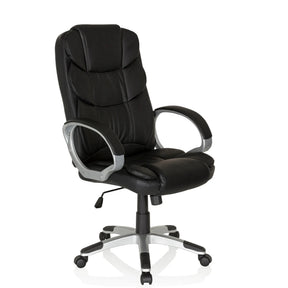 Schwarzer Home-Office-Chefsessel RELAX BY155 mit Kunstlederbezug und silberfarbenem Fußkreuz von MyBuero