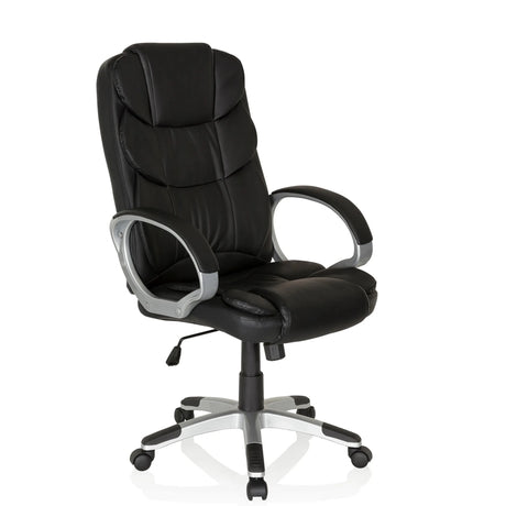 Schwarzer Home-Office-Chefsessel RELAX BY155 mit Kunstlederbezug und silberfarbenem Fußkreuz von MyBuero