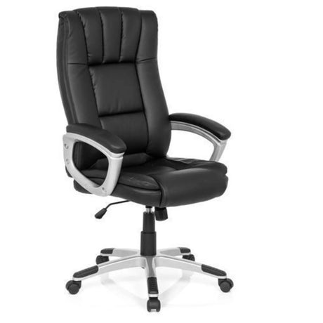 Homeoffice-Bürostuhl RELAX CL150 mit schwarzem Kunstlederbezug und silberfarbenen Armlehnen von MyBuero