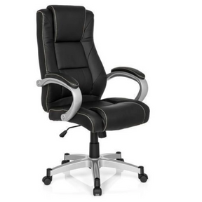 Schwarzer Gamingstuhl RELAX CL180 mit Kunstlederbezug und silberfarbenen Armlehnen von MyBuero